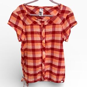 The North Face Women’s 100% Cotton Red and Orange Plaid Shirt - Size Large